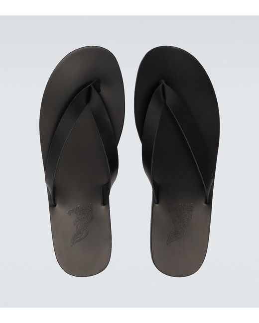 Ancient Greek Sandals Black Solon Leather Thong Sandals for men