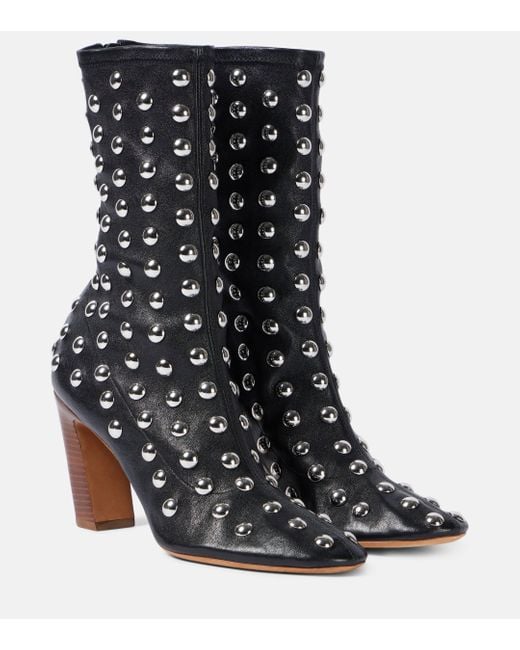 Khaite Black Apollo 85 Studded Leather Ankle Boots