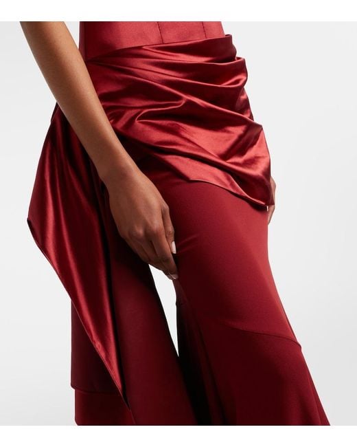Alex Perry Red Draped Silk Corset Gown