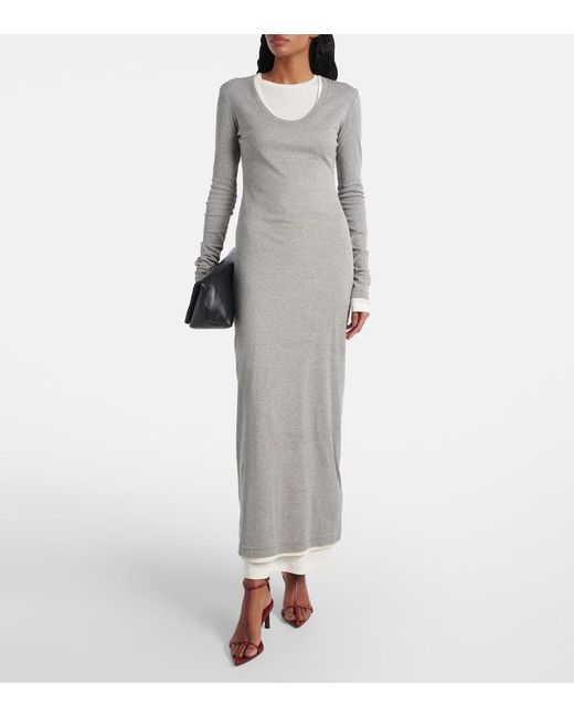 Jil Sander Gray Layered Cotton Jersey Maxi Dress