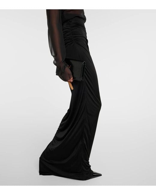 Falda larga fruncida de saten de tiro alto Saint Laurent de color Black