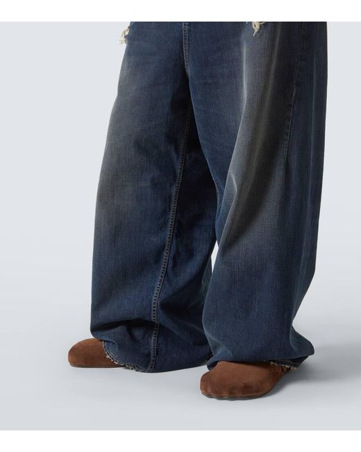 Balenciaga Blue Distressed Mid-Rise Wide-Leg Jeans for men