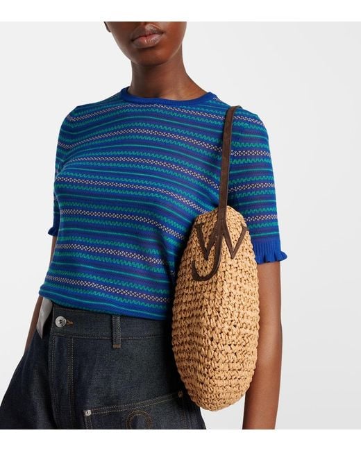 J.W. Anderson Brown Bulb Small Raffia Bucket Bag