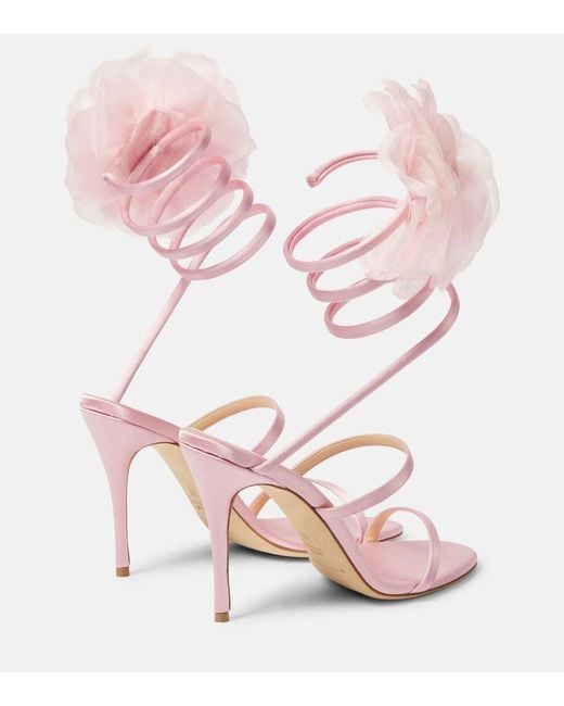 Magda Butrym Pink Floral-Applique Satin Sandals