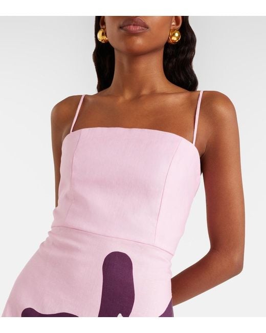 Cala De La Cruz Pink Roma Floral Linen Minidress