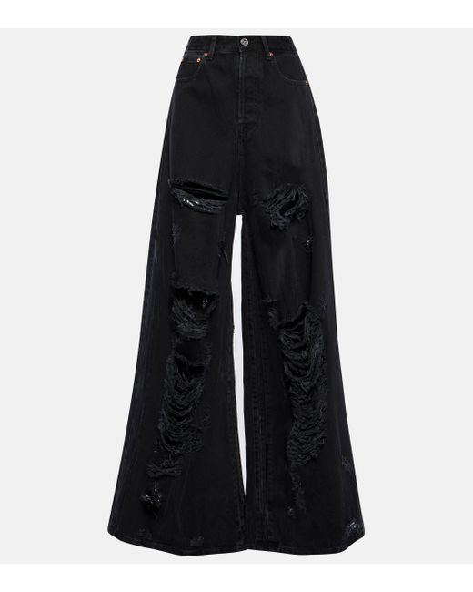 Vetements Black Distressed Wide-leg Jeans
