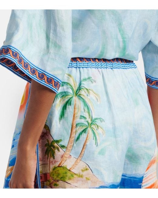 ALÉMAIS Blue Printed Linen Shorts
