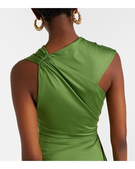 Victoria Beckham Green Asymmetric Gathered Jersey Midi Dress