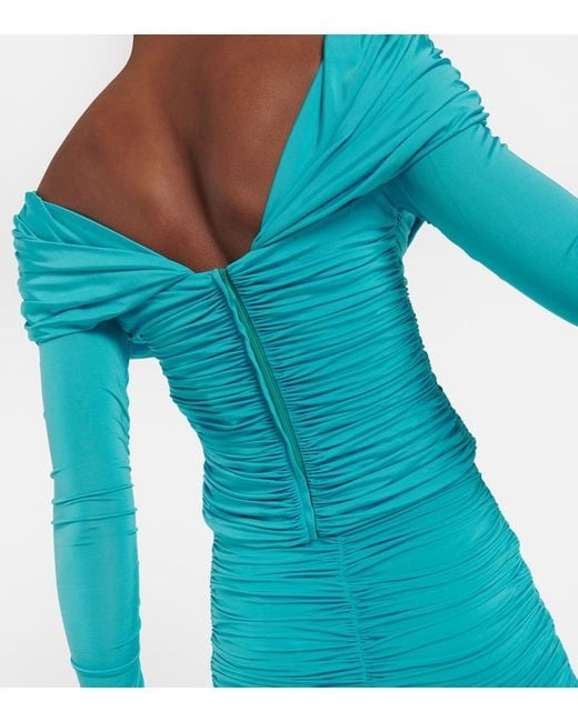 GIUSEPPE DI MORABITO Blue Gathered Off-Shoulder Top