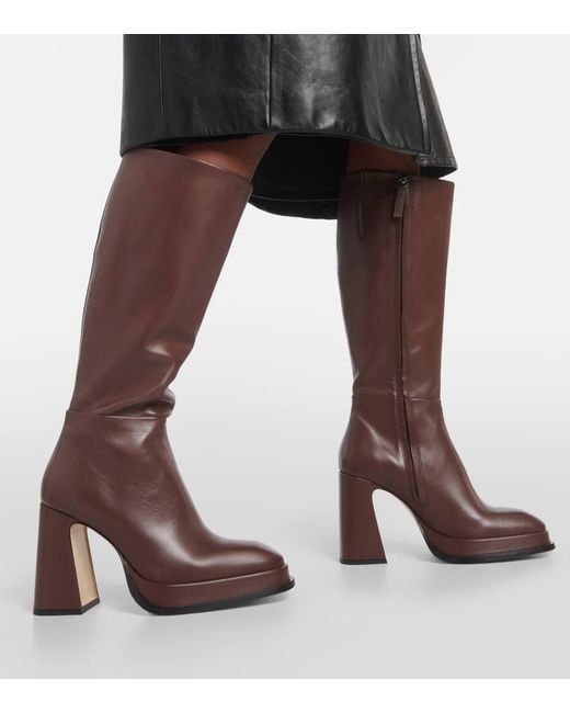 Souliers Martinez Brown Begonia Leather Knee-high Boots