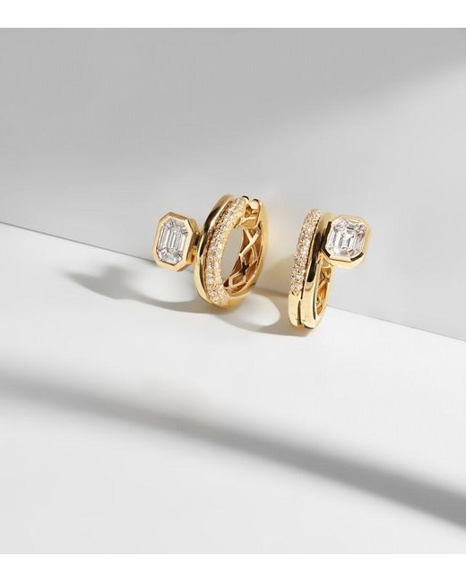 SHAY White 18Kt Huggie Earrings With Diamonds
