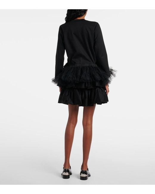 Noir Kei Ninomiya Black Tulle-Trimmed Cotton Jersey Top