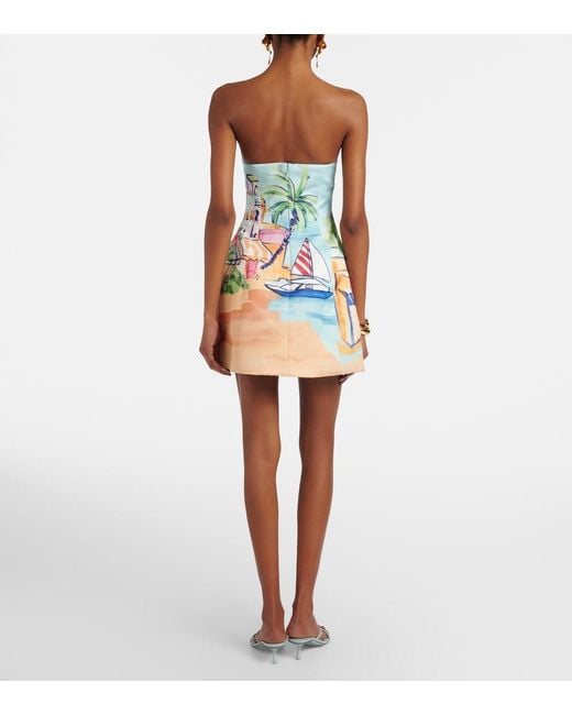 LEO LIN Blue Printed Bustier Dress