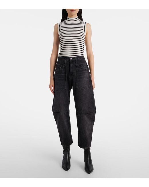 Nili Lotan Black Shon Mid-Rise Barrel-Leg Jeans