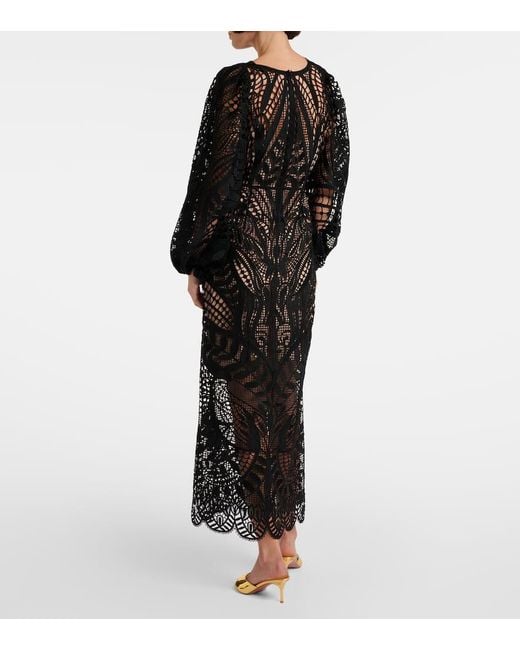 Farm Rio Black Nature Guipure Lace Maxi Dress