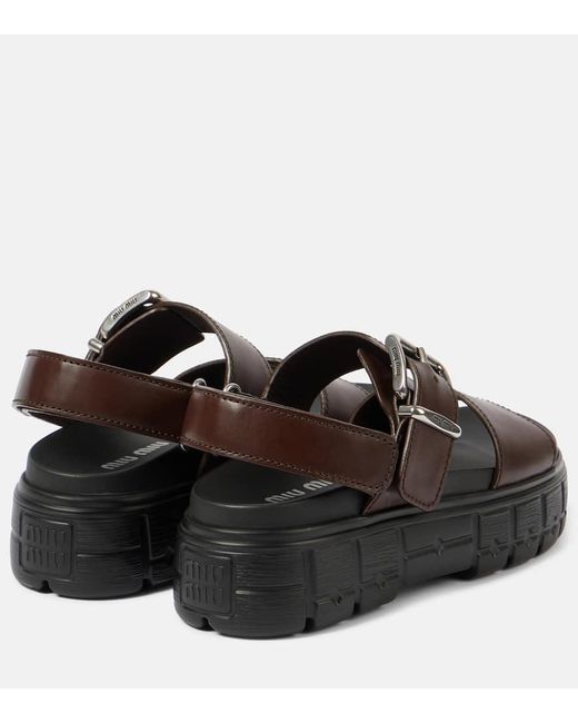 Miu Miu Brown 50 Leather Platform Sandals