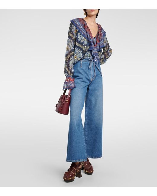Etro Blue High-Rise Wide-Leg Jeans