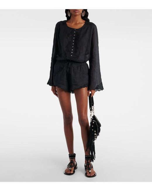 Isabel Marant Black Lola Broderie Anglaise Ramie Shorts