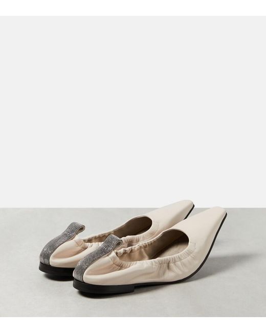 Brunello Cucinelli White Leather Ballet Flats