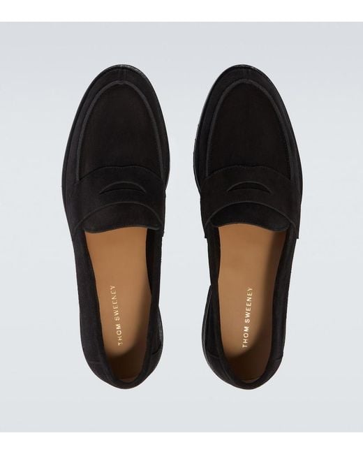 Thom Sweeney Black Suede Penny Loafers for men
