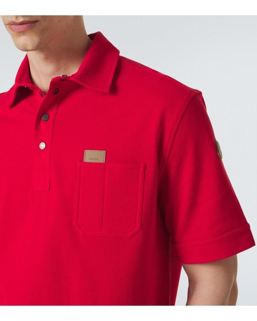 Moncler Red Leather-Trimmed Cotton Pique Polo Shirt for men