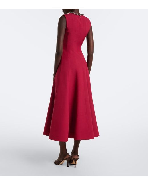 Roland Mouret Red Embellished Wool And Silk Midi Dress