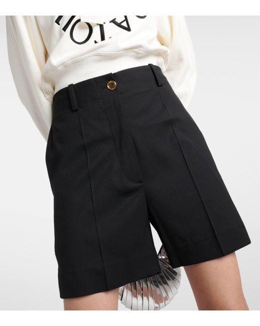 Patou Black Mid-rise Wool-blend Bermuda Shorts