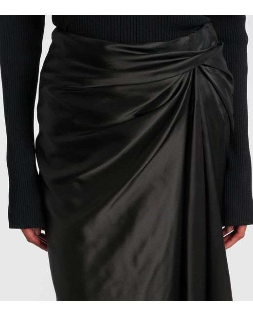 Falda Midi Drapeada De Sarga Balenciaga de color Black