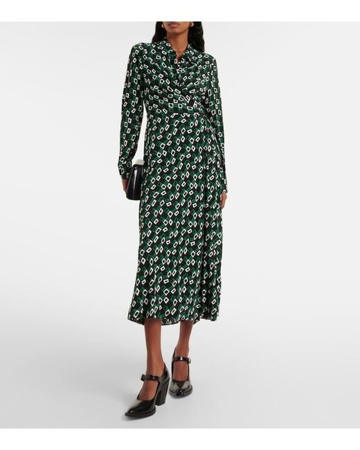 Diane von Furstenberg Green Tori Printed Midi Wrap Dress