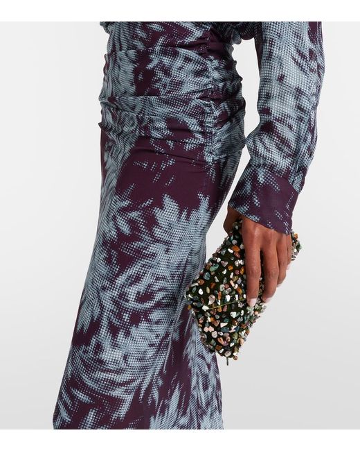 Dries Van Noten Blue Printed Chiffon Midi Skirt