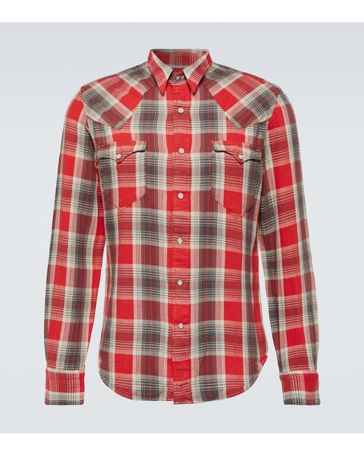 Camisa Buffalo West de sarga de algodon RRL de hombre de color Red