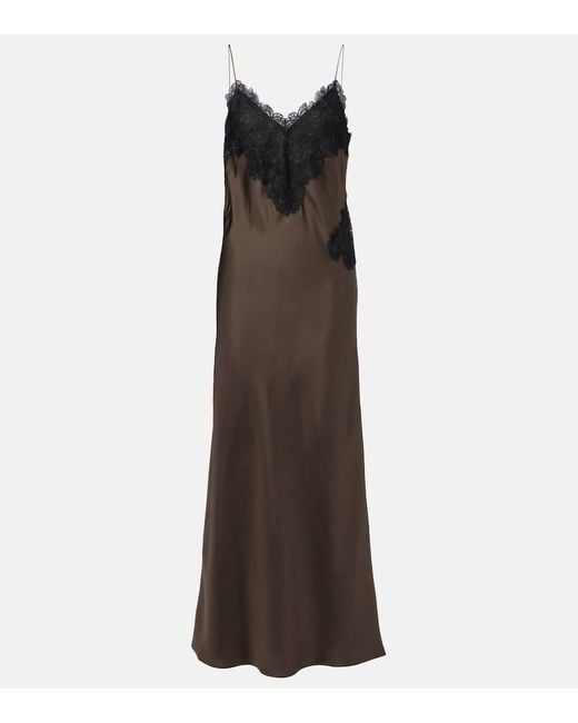 Rohe Brown Lace-Trimmed Silk Slip Dress