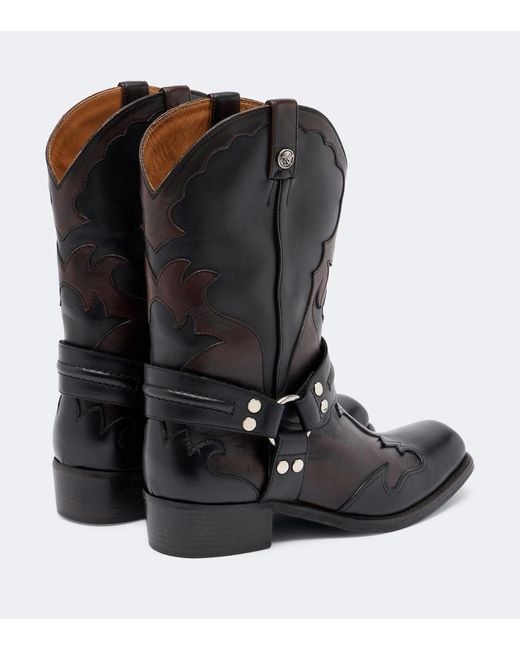 Versace Black Sylvester Leather Cowboy Boots