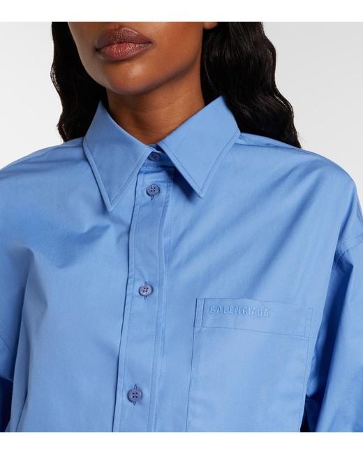 Balenciaga Blue Asymmetric Cotton Poplin Shirt