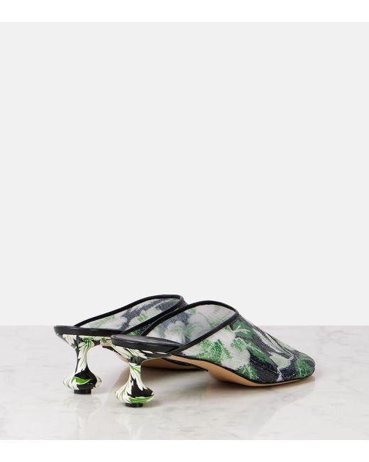 Loewe Green Toy 45 Floral Sequined Mesh Mules