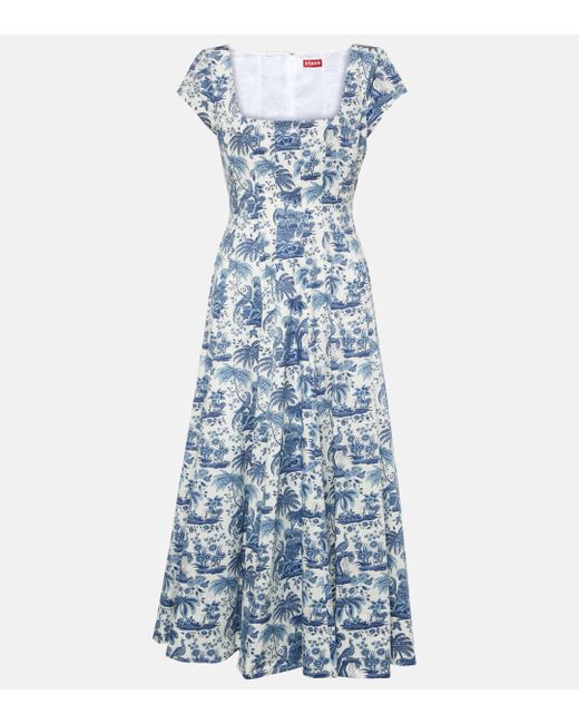 Staud Blue Wells Floral Cotton Midi Dress