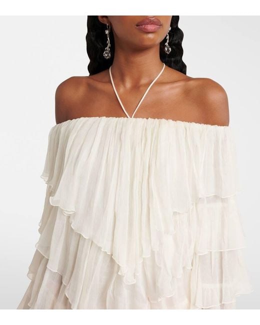 Blumarine White Ruffled Silk Minidress