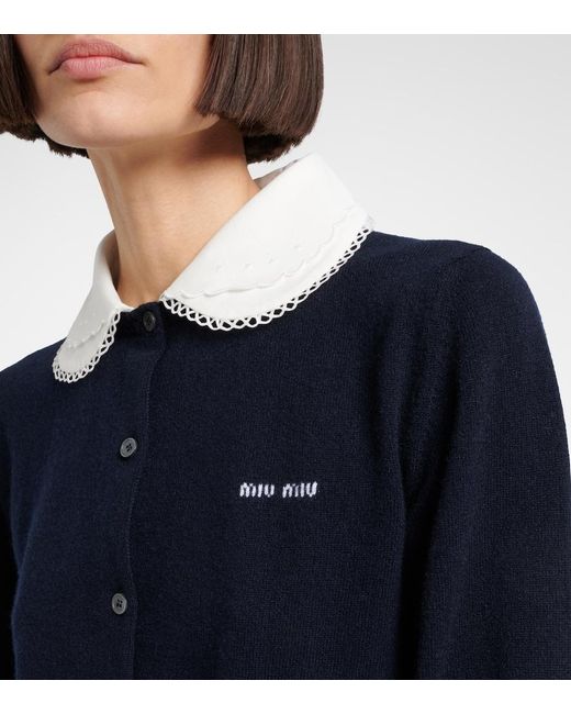 Miu Miu Blue Logo Cashmere Cardigan