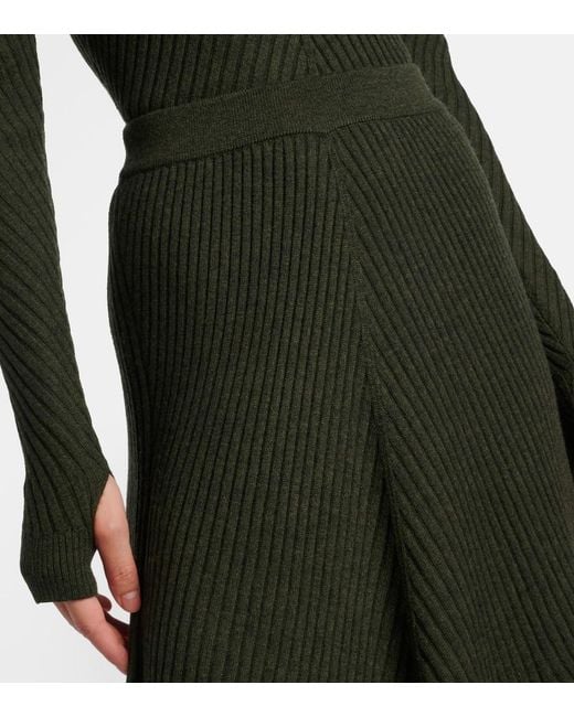 Victoria Beckham Green Ribbed-Knit Wool Midi Skirt