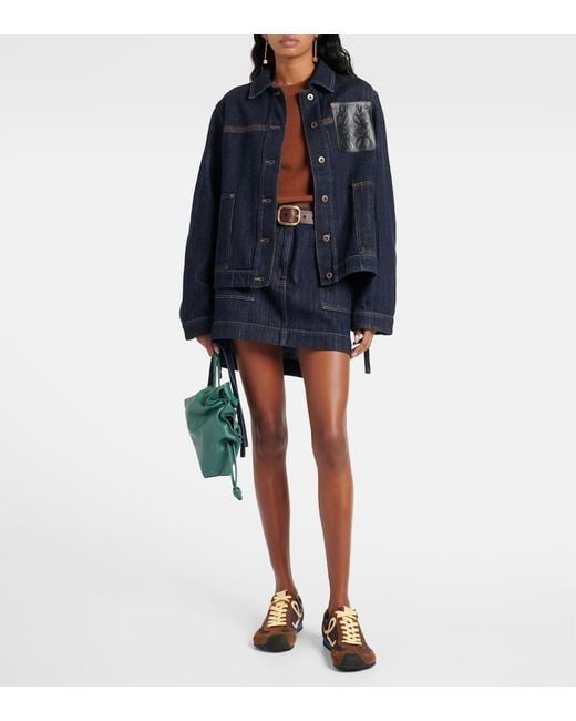 Loewe Blue Anagram Leather-Trimmed Denim Miniskirt