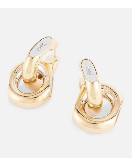 Saint Laurent Metallic Cassandre Hoop Earrings