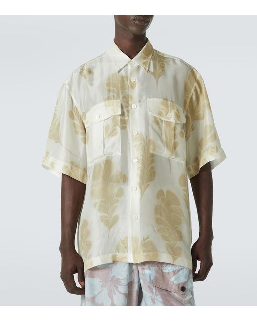 Dries Van Noten White Printed Silk Bowling Shirt for men