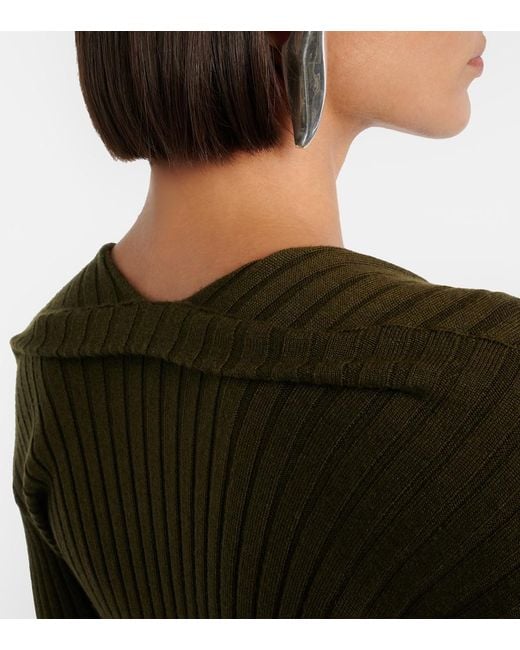 Bottega Veneta Green Ribbed-Knit Cashmere And Silk Top