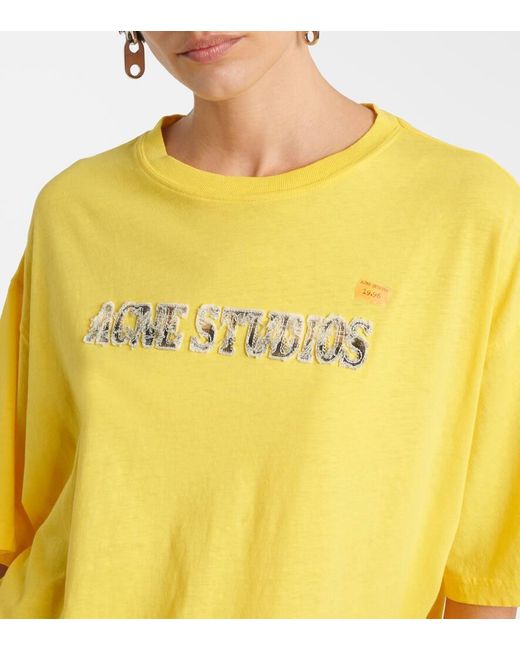 Acne Yellow Logo Cotton-Blend Jersey T-Shirt