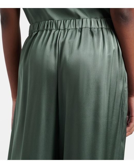 Asceno Green Isola Pleated Silk Twill Wide-Leg Pants