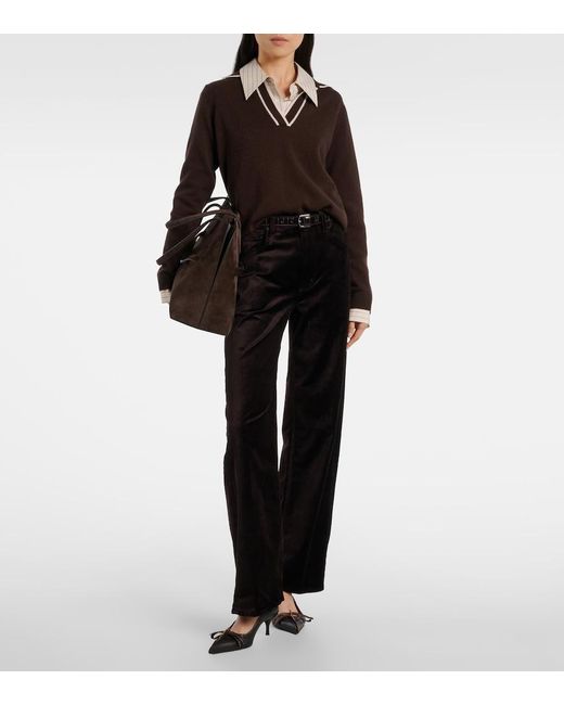 Citizens of Humanity Black Ayla Cotton-Blend Velvet Straight Pants