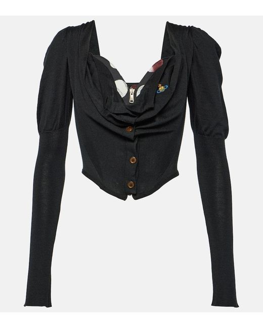 Vivienne Westwood Black Puff-shoulder Wool And Silk Top