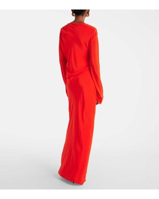 Vestido Largo Fresca De Crepe De China De Seda Sir de color Red