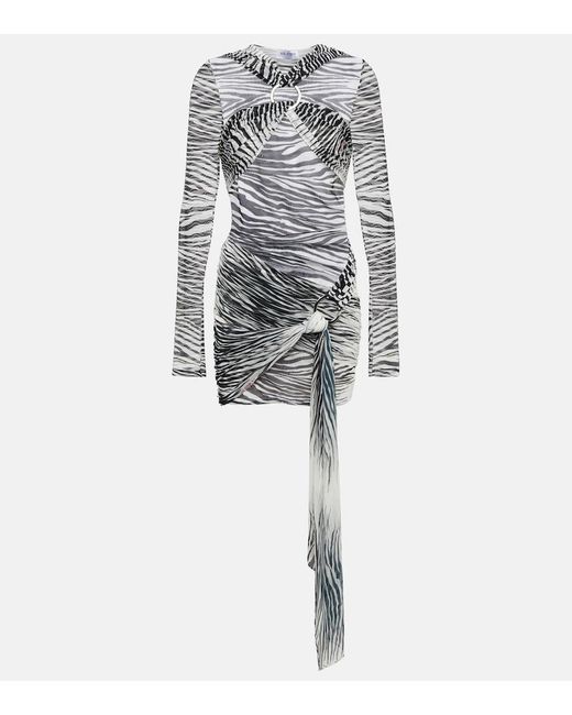 The Attico Gray Fitted Draped Dress With Elegant Long Sleeves