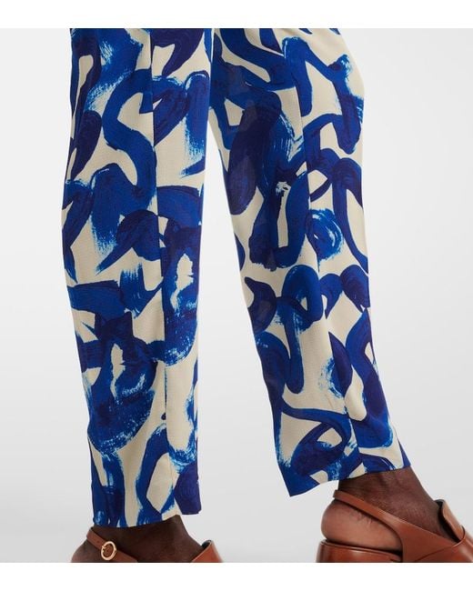 Dries Van Noten Blue Printed Slim Pants